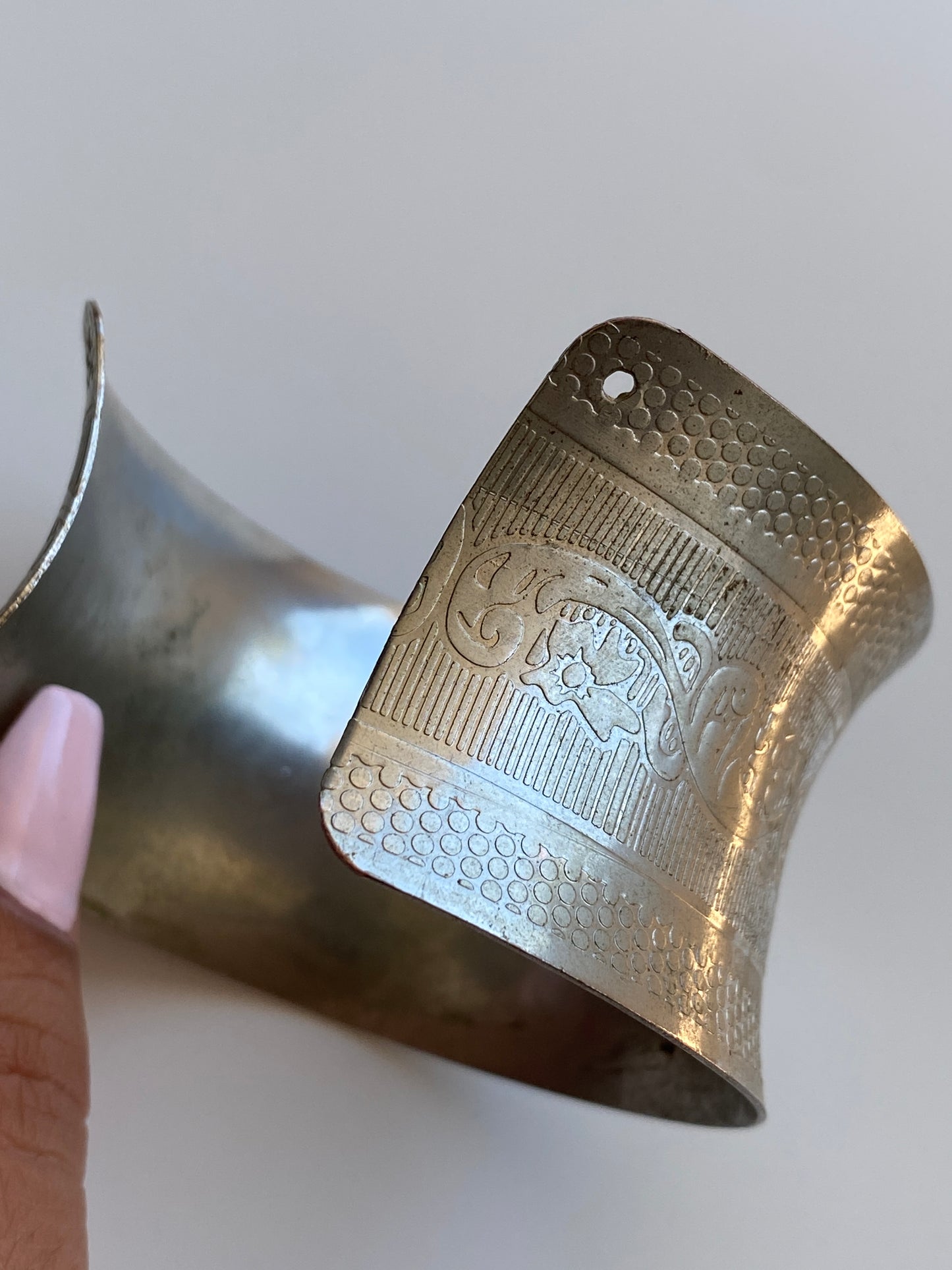 Vintage Silver-Tone Engraved Wide Statement Cuff Bracelet