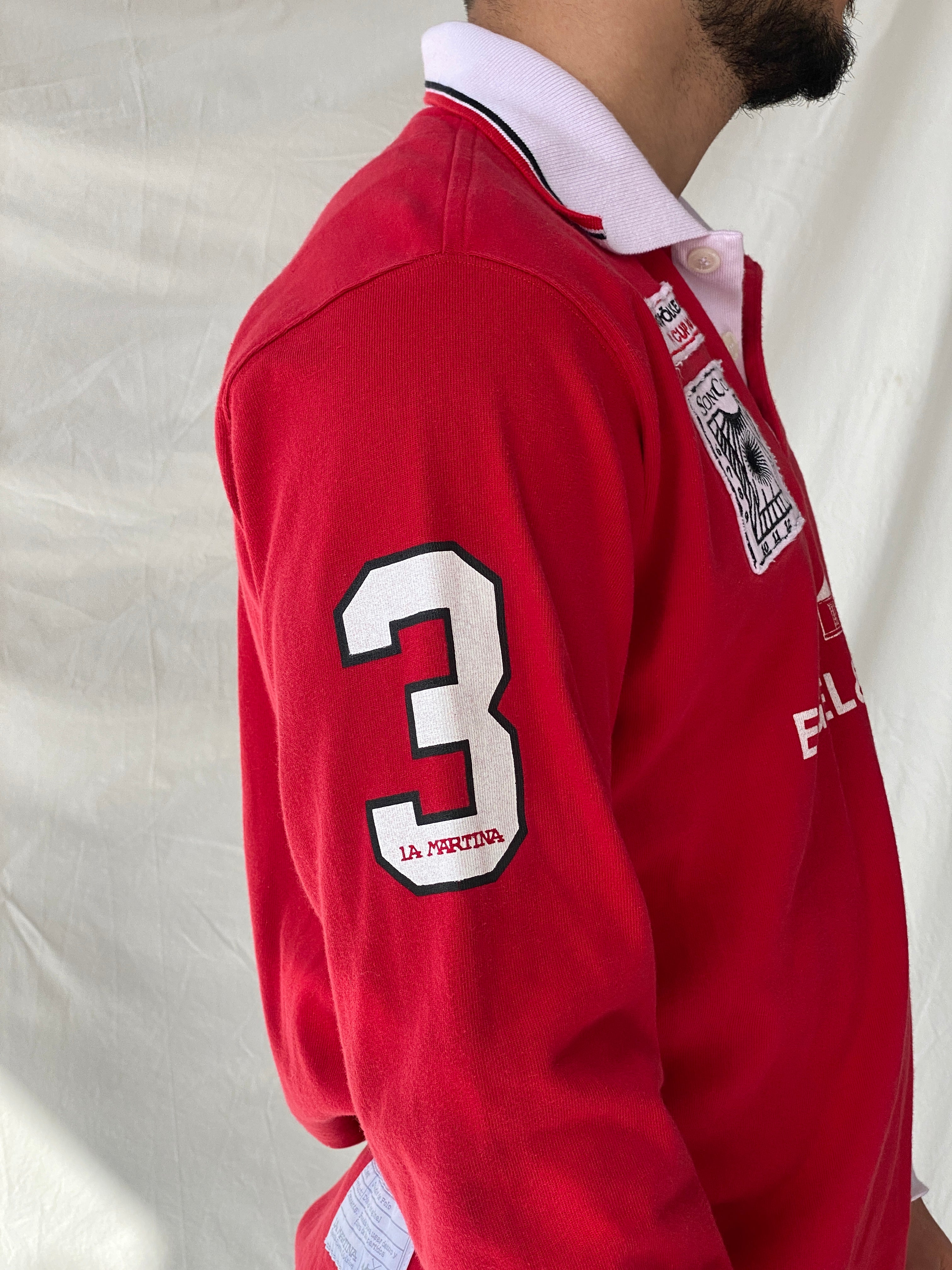 قميص بولو إنجل آند فولكرز 2012 بولو كاب أحمر بأكمام طويلة من القطن - مقاس متوسط