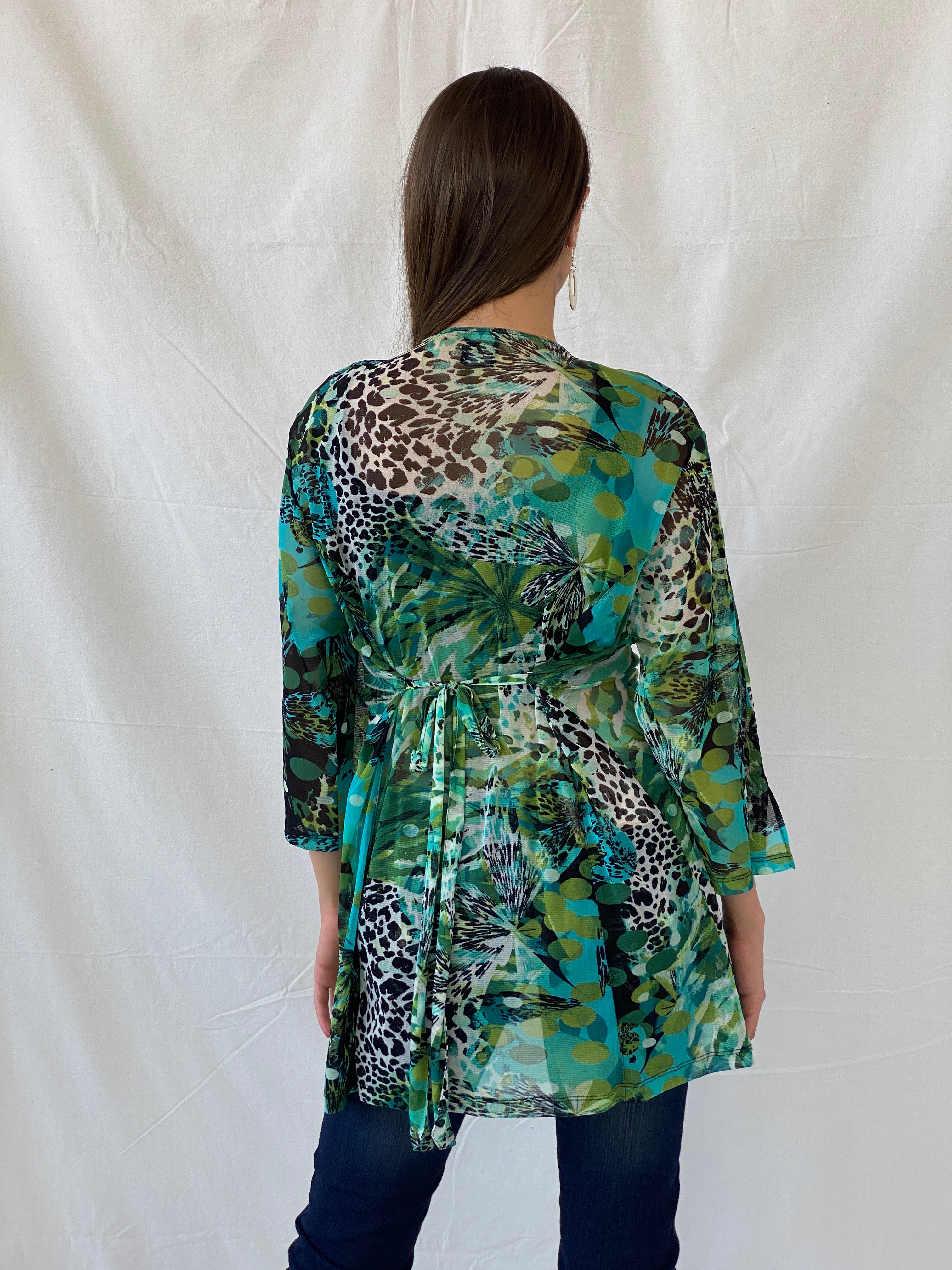 Early 00s Pause Café Tropical Print Mesh Top - L