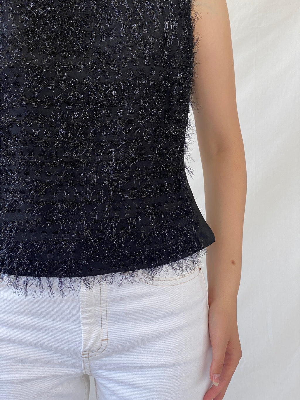 Y2K Nudiir Current Air Textured Black Sleeveless Party Sparkle Top - M