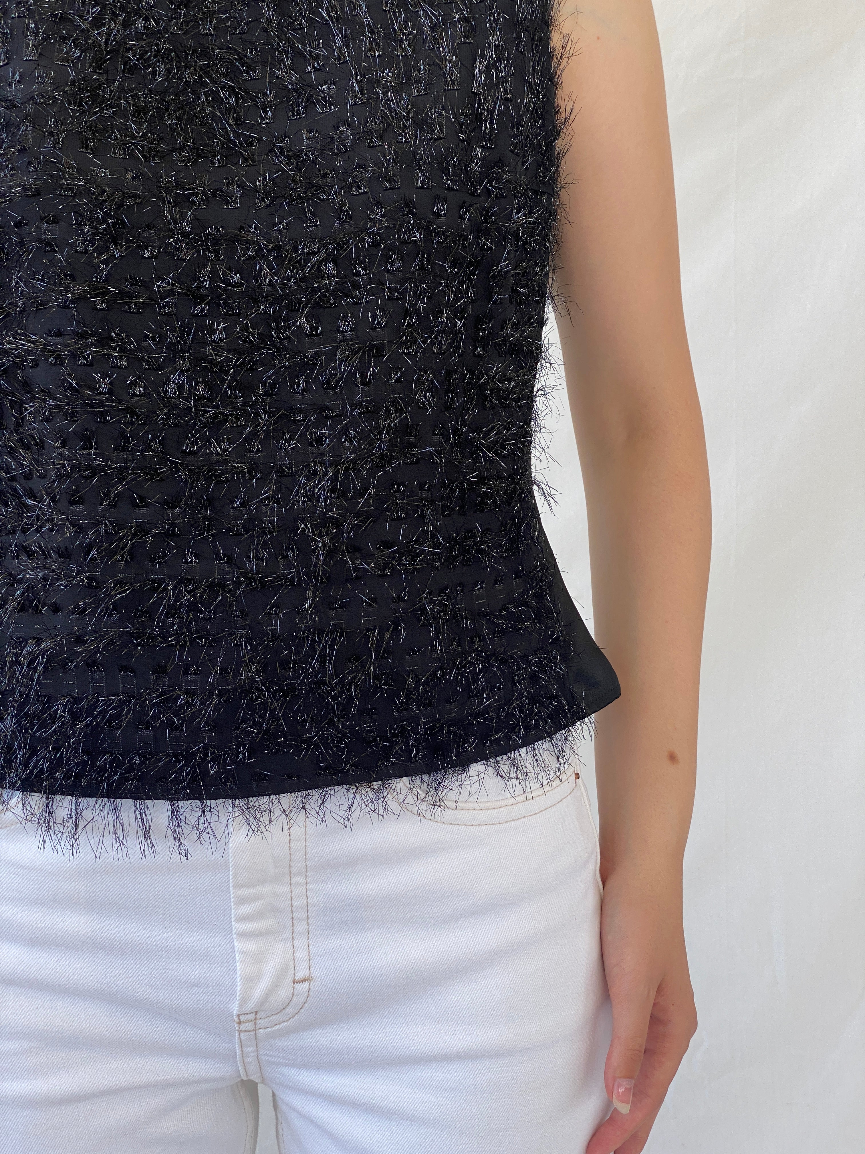 Y2K Nudiir Current Air Textured Black Sleeveless Party Sparkle Top - M