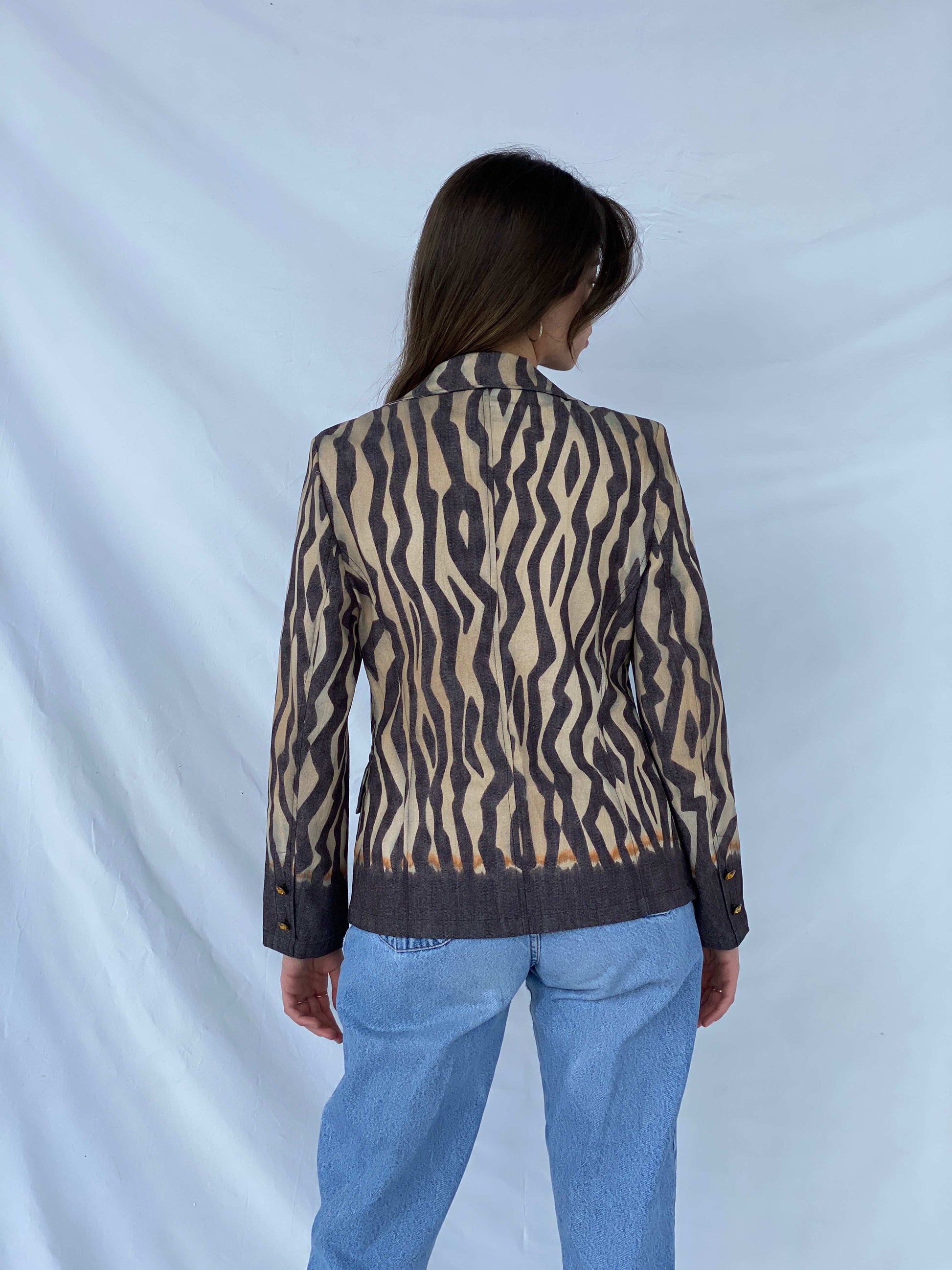 Vintage Laurèl Jeans Zebra Print Denim Blazer - Balagan Vintage Blazer 90s, blazer, consignment, Mira, NEW IN, plaid blazer, winter