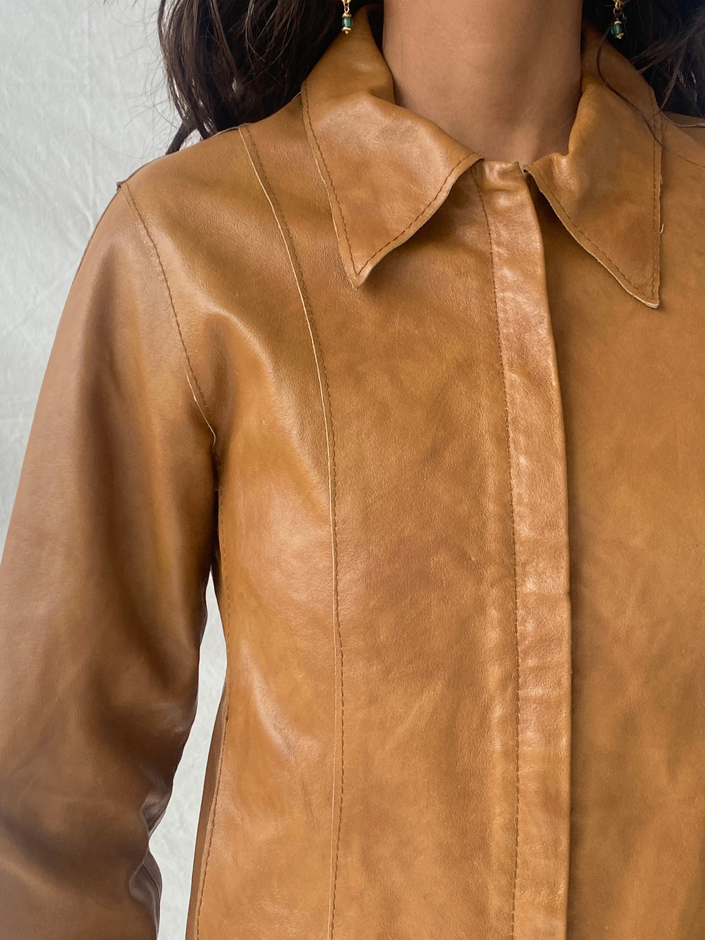 Vintage Conbipel Camel Genuine Leather Lace-up Detail Women’s Jacket - S