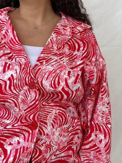 Vintage Label Vie Red and White Zebra Abstract Print Blazer - L