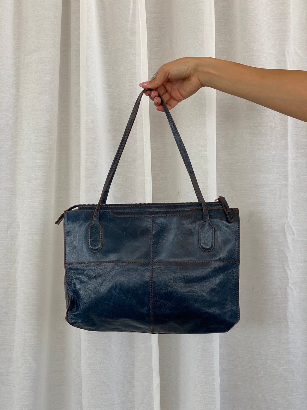 Vintage Hobo The Original Friar Genuine Leather Navy Shoulder Bag