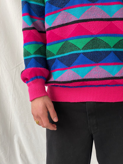 Conte of Florence 90s Vintage Sweater Wool Blend RETRO Print - XL