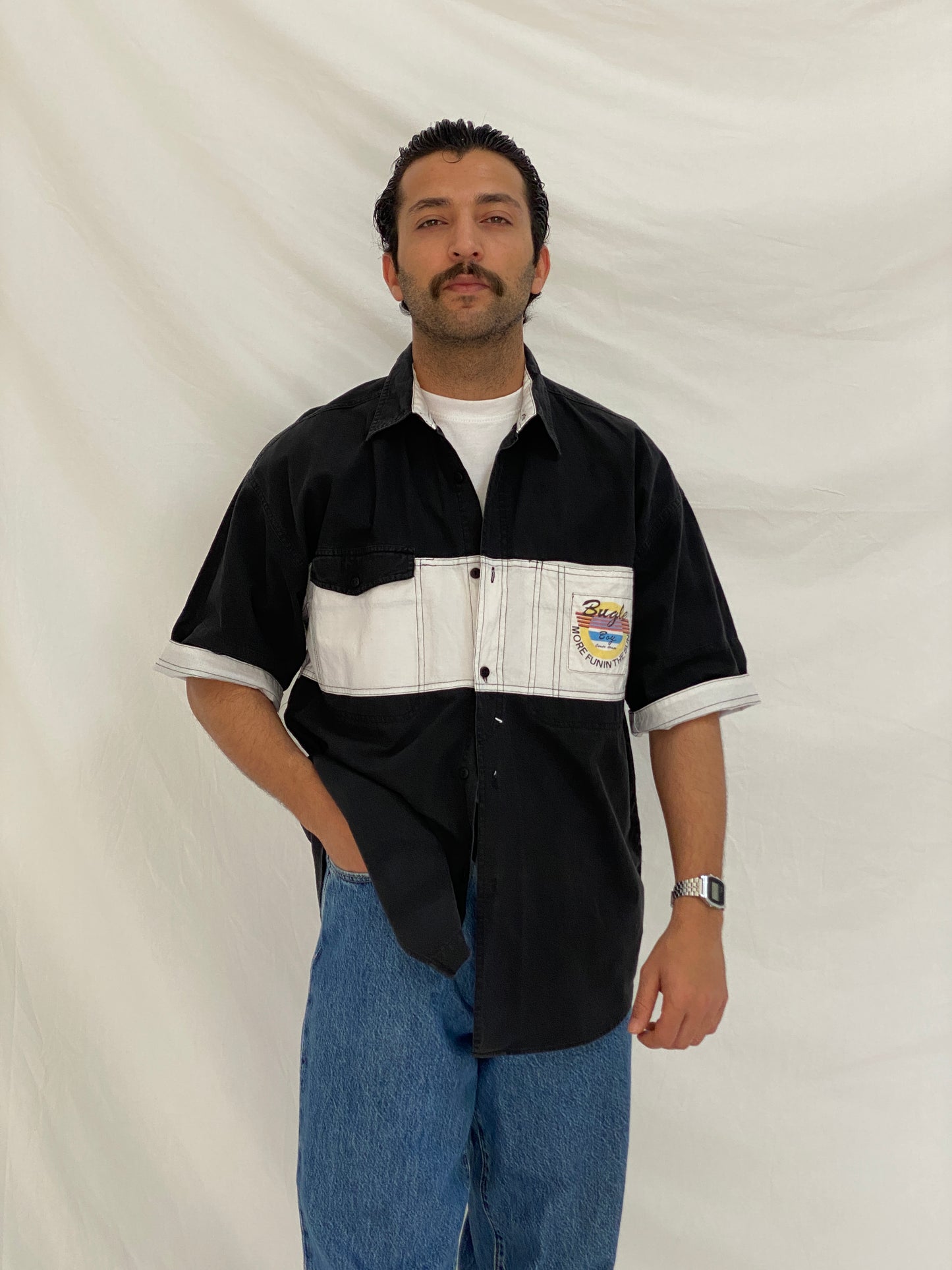 Vintage 90s Bugle Boy Colorblock Cotton Retro Skate Casual Shirt – L