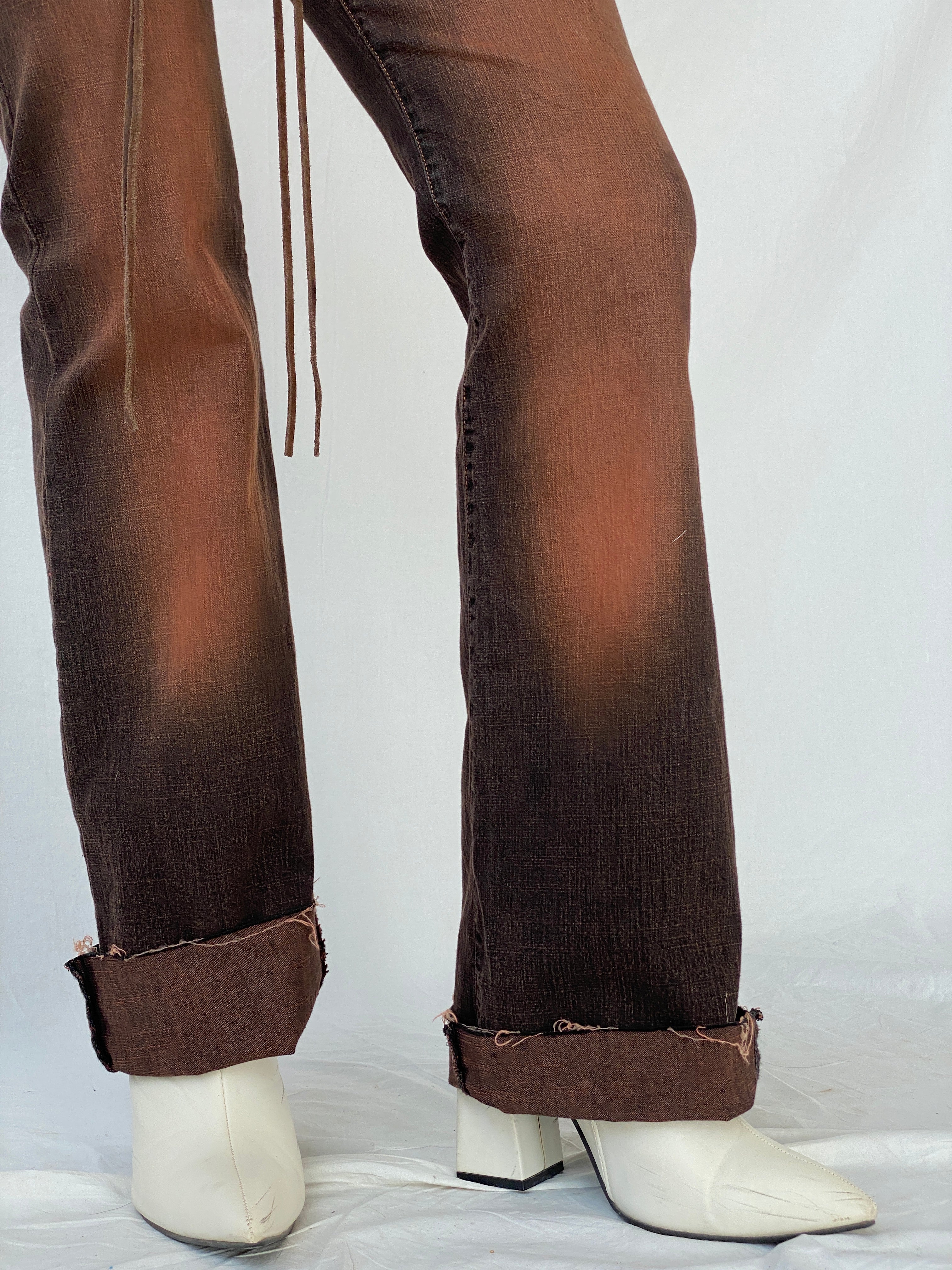 Vintage FlyGirl Brown Distressed Low Rise Biker Pants with Suede Belt - 34EUR