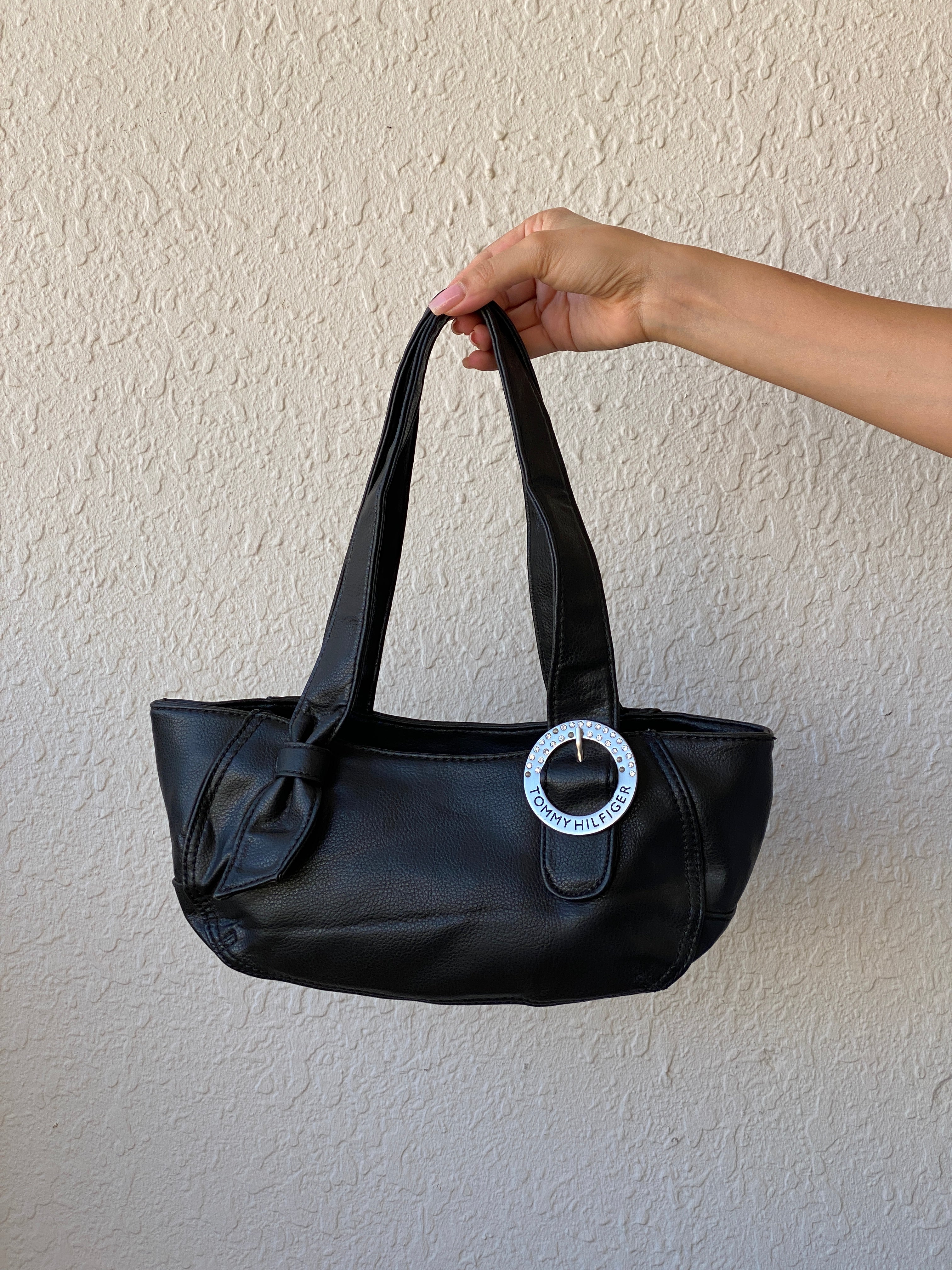 Y2K Tommy Hilfiger Black Vegan Leather Women’s Shoulder Bag