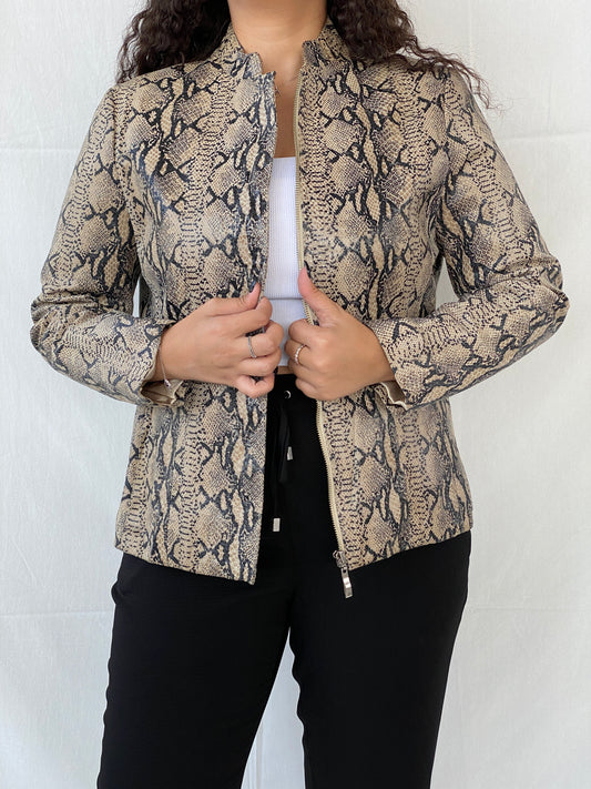 جاكيت نسائي من جلد الثعبان بسحاب من Vintage TUSKANY Italy - مقاس كبير
