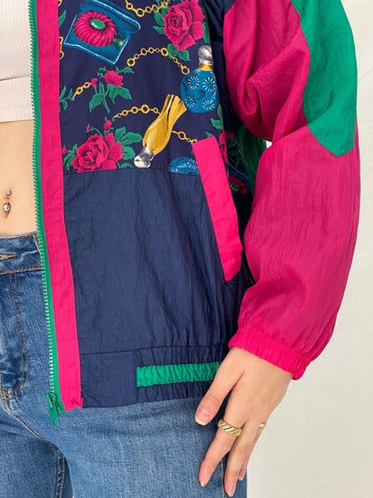 Vintage 90s Active Club Colorblock Windbreaker Track Jacket Navy Pink Green Sports Jacket - S