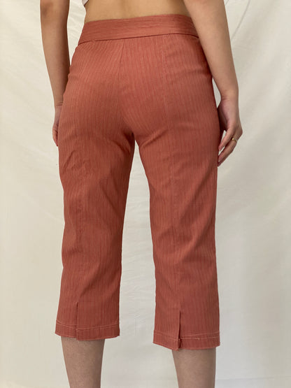 Vintage MAGLIFICIO MG Peach Striped Capri Pants Low Rise Cropped Office Chic Trousers - M