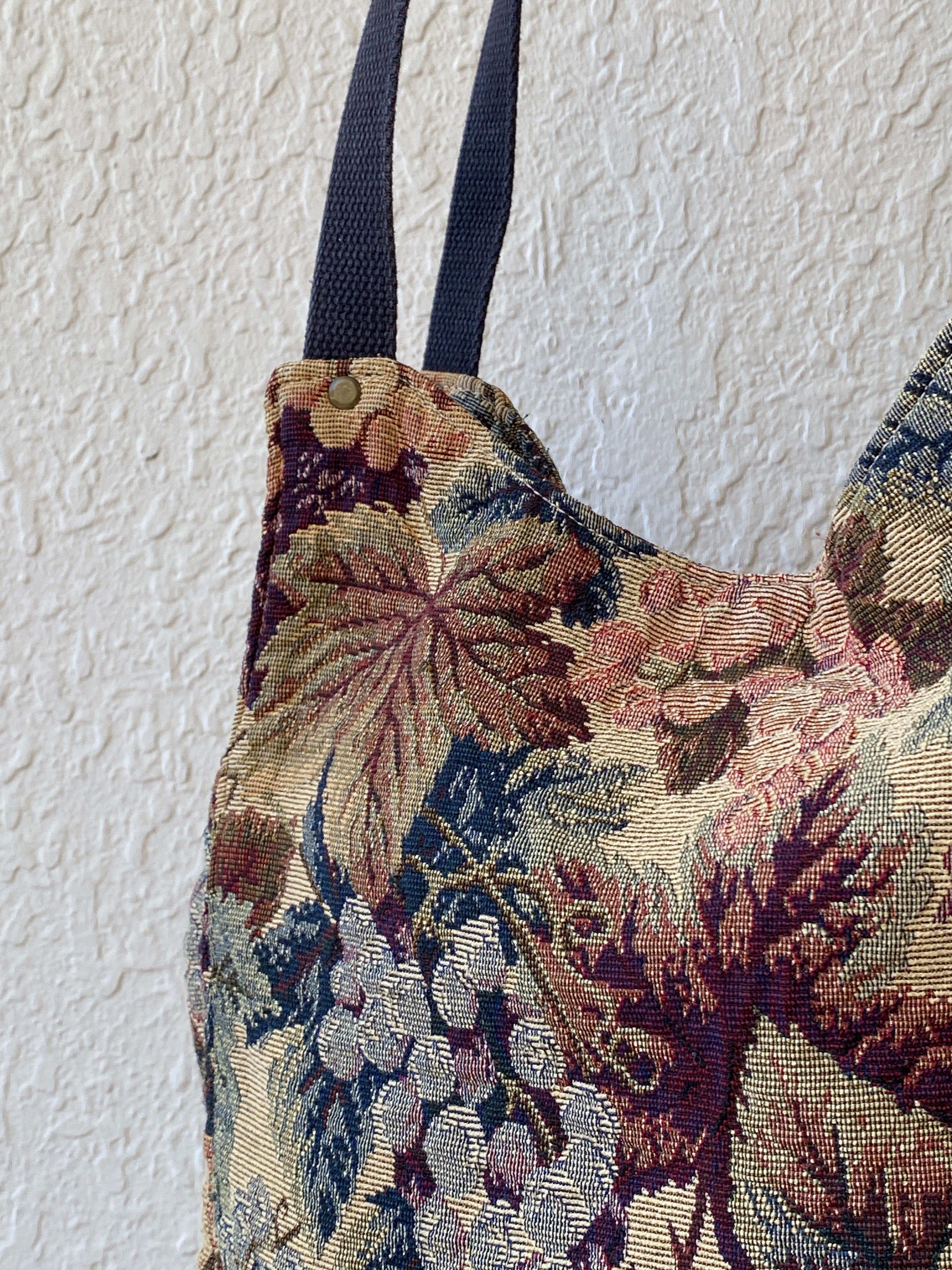 Vintage Floral Tapestry Tote Bag Earth Tone Bucket Bag