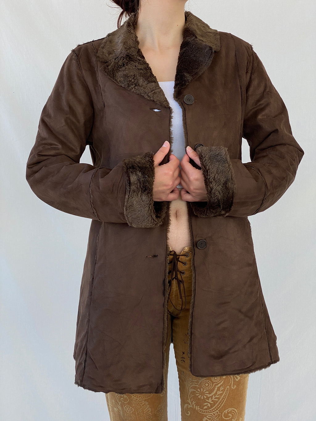 Y2K GINA BENOTTI Penny Lane Brown Afghan Style Fur-lined Coat - S