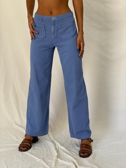 Vintage 90s Green Coast Blue Cotton Utility Wide Leg Pants - S