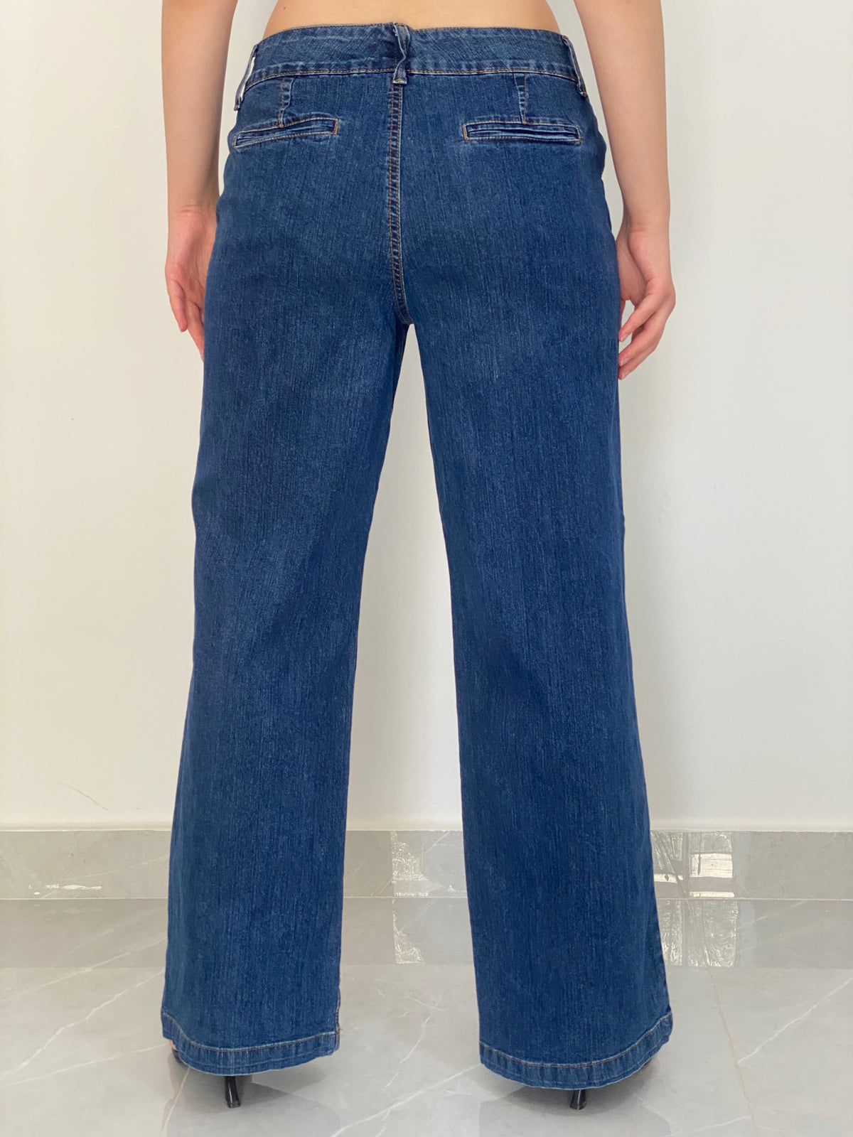 Vintage Faded Glory Blue Stretch Denim Low Rise Wide Leg Jeans – 40 EU