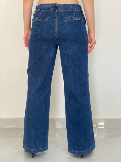 Vintage Faded Glory Blue Stretch Denim Low Rise Wide Leg Jeans – 40 EU