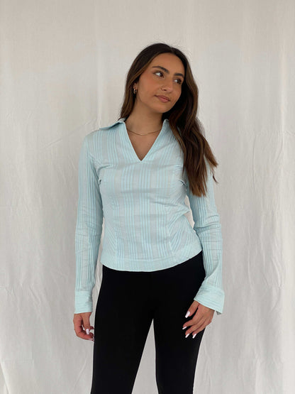 Y2K NEXT Office Core Siren Striped Shirt - Size M/L - Balagan Vintage Full Sleeve Shirt 00s, mesh, NEW IN, Office core, Rama, women shirt