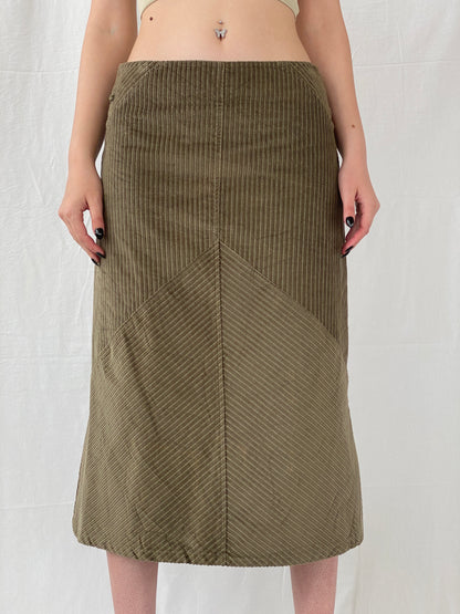 90s Phildar Olive Green Utility Corduroy Midi Skirt - L
