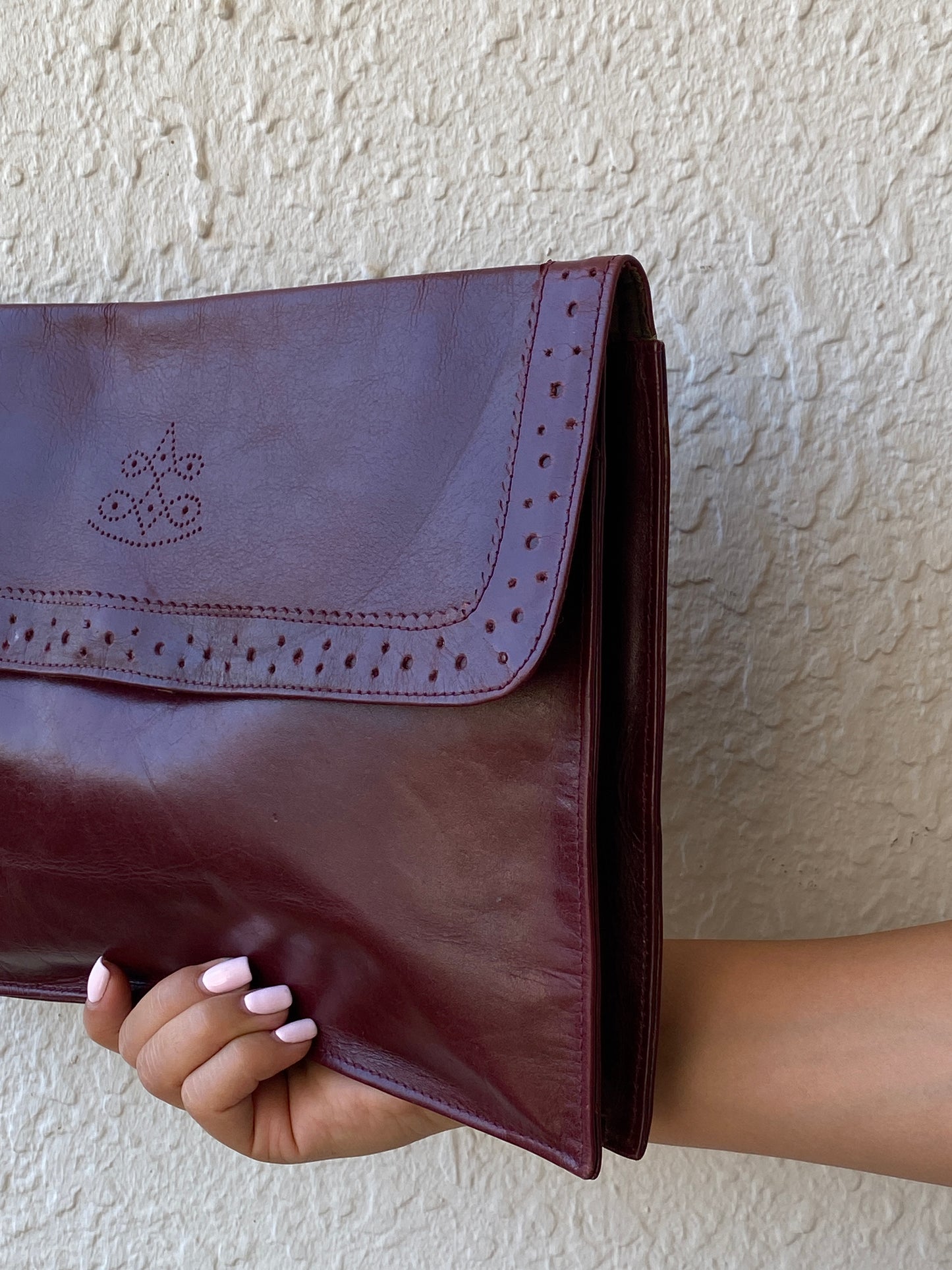 Vintage 90s Giovanni Burgundy Leather Envelope Clutch Bag