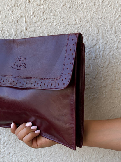 Vintage 90s Giovanni Burgundy Leather Envelope Clutch Bag