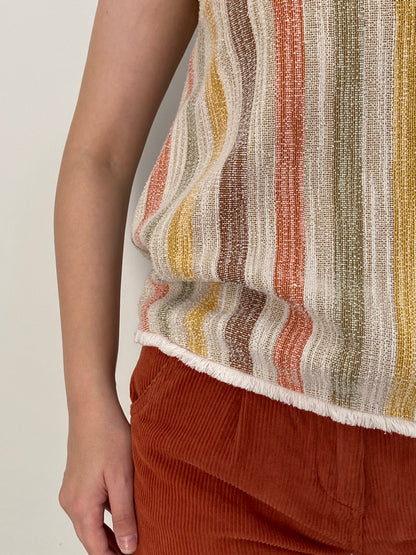 Vintage Earth Tones Multicolor Striped Woven Halter Top - M