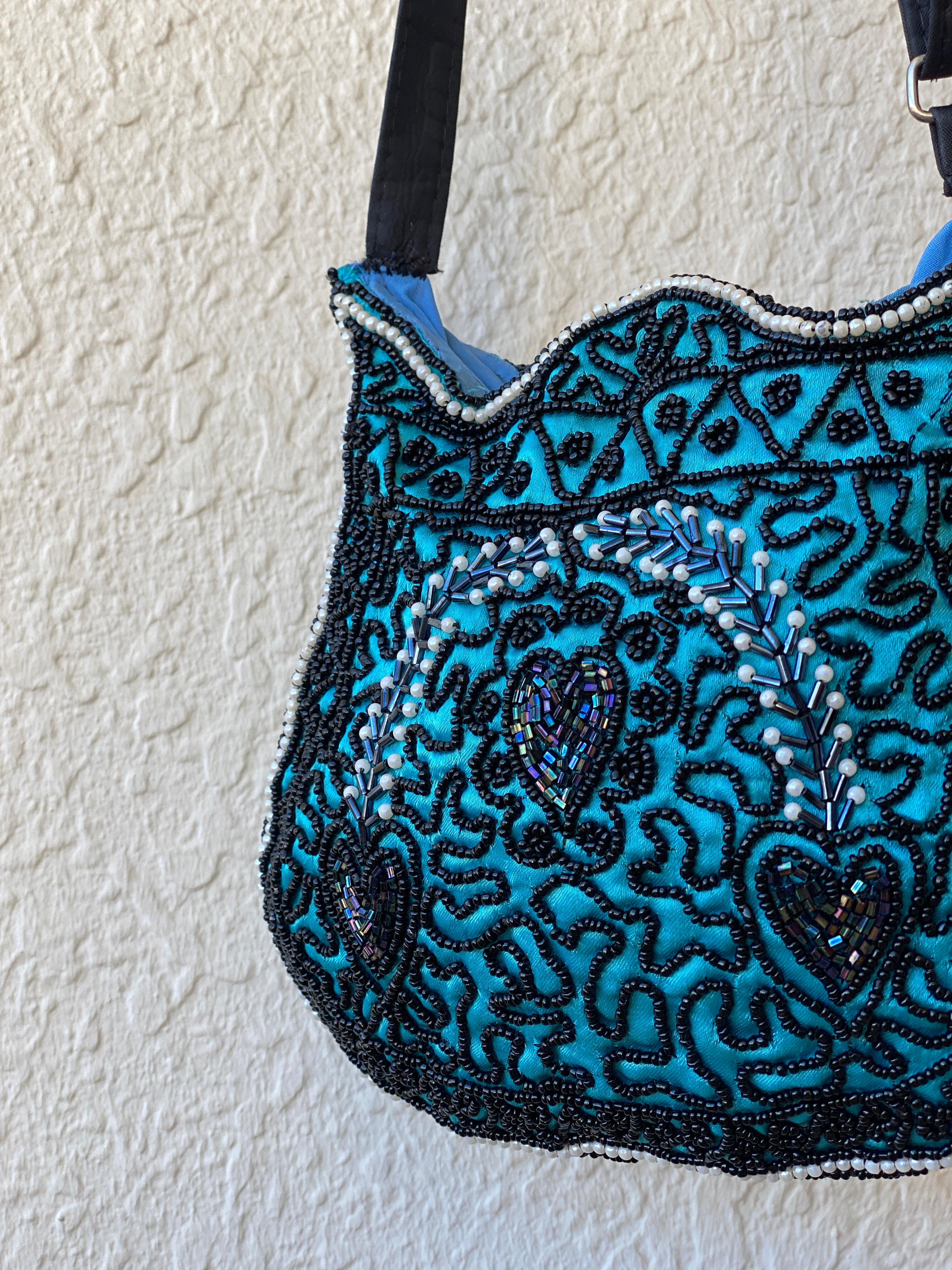 Beaded Blue Paisley Evening Crossbody Bag