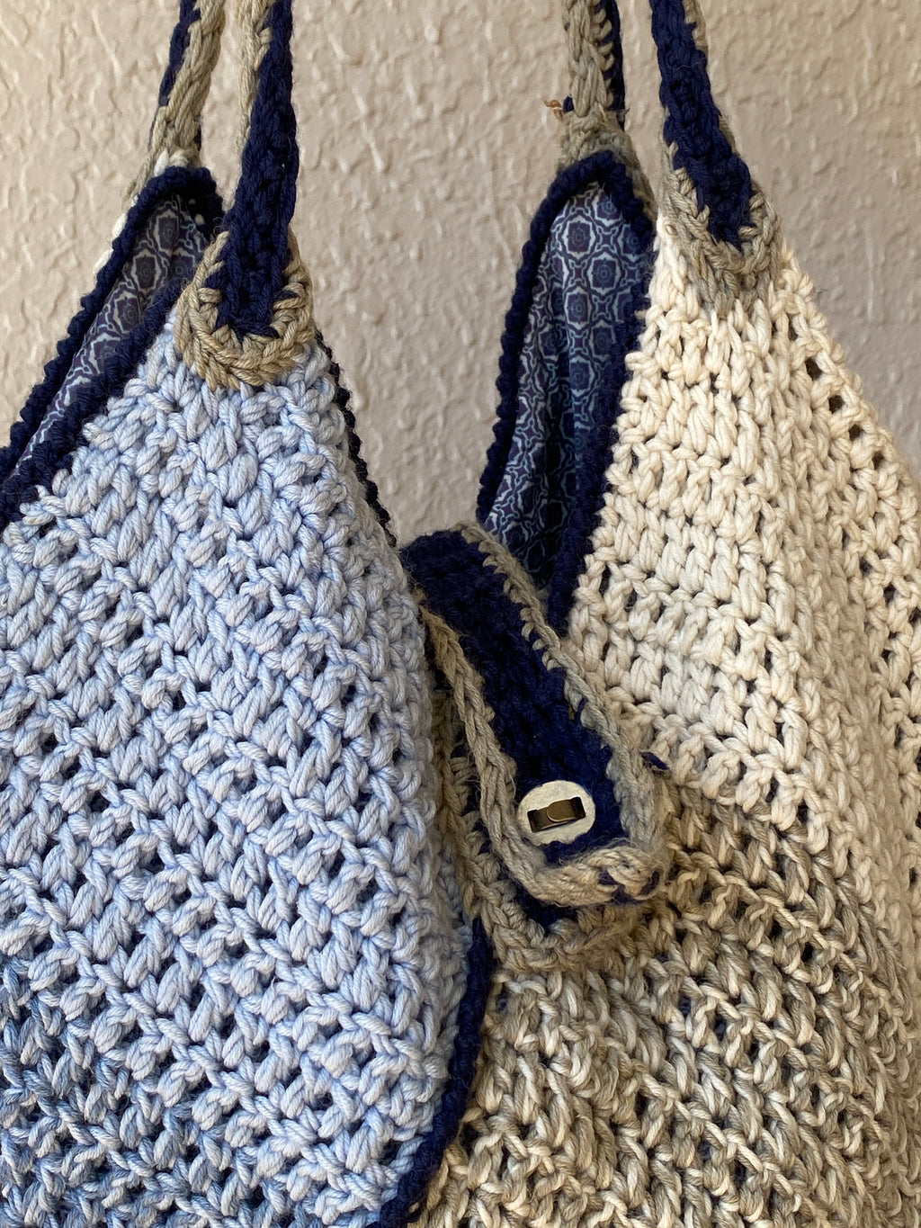 Wollekes Large Crochet Wool Blue & Cream Tote Bag