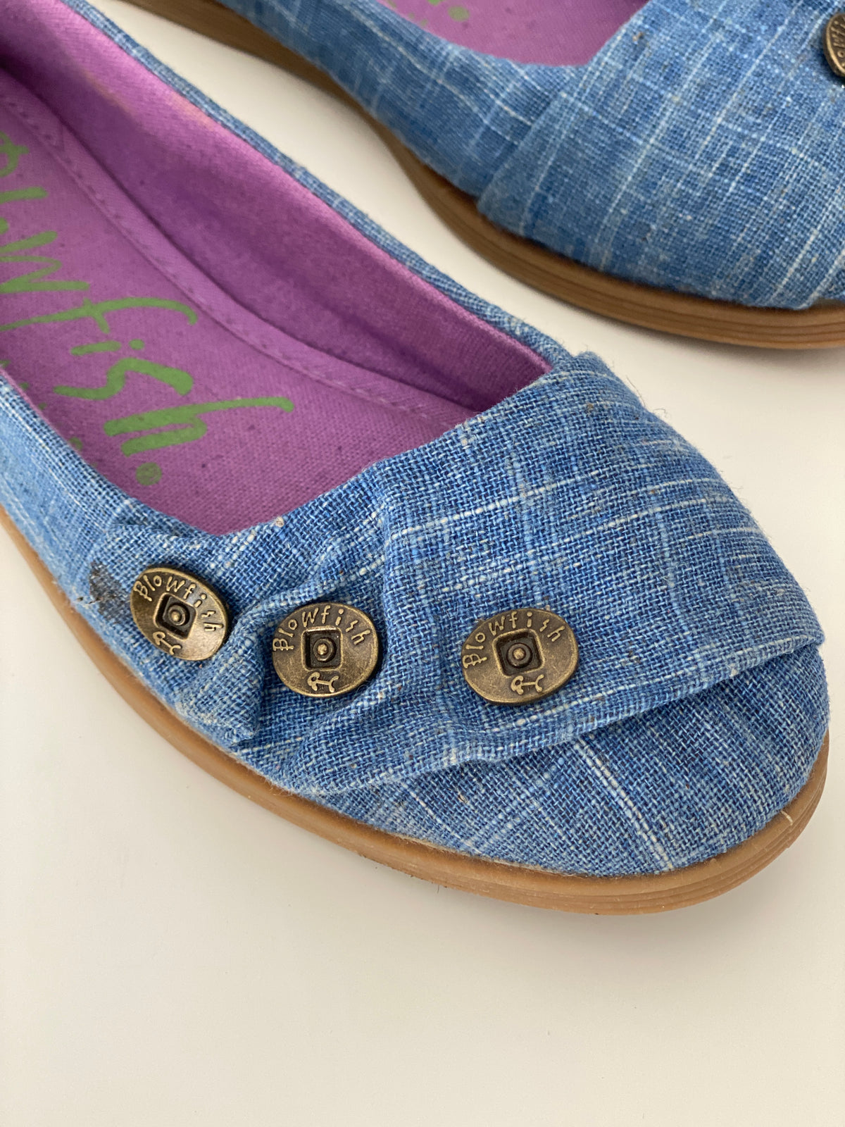 Vintage Y2K Blowfish Malibu Blue Denim Button Ballet Flats - 36.5 EU Vintage Y2K Blowfish Malibu Blue Denim Button Ballet Flats - 36.5 EU