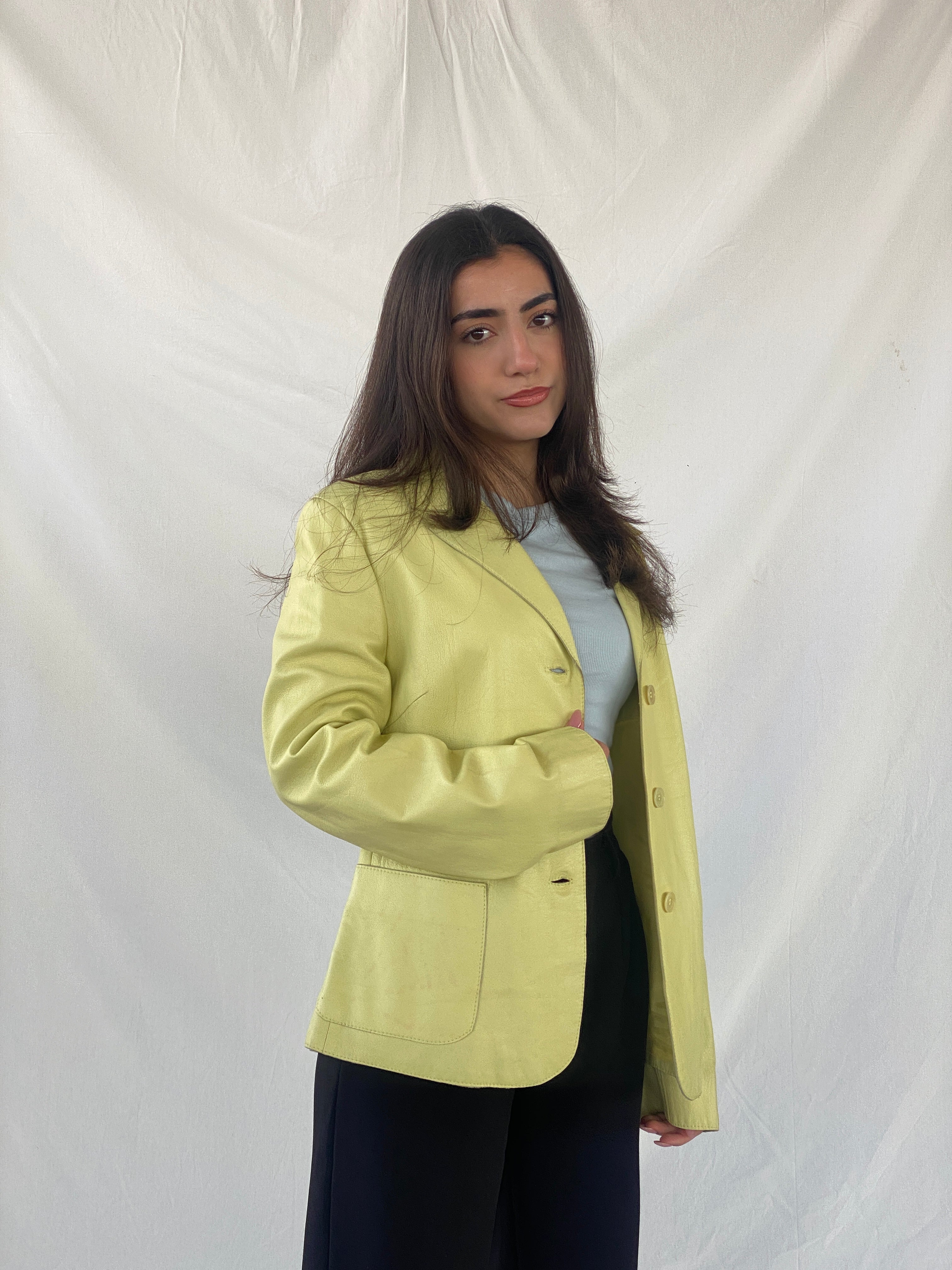 Vintage Mirella Mori Italy Yellow Genuine Leather Blazer -L