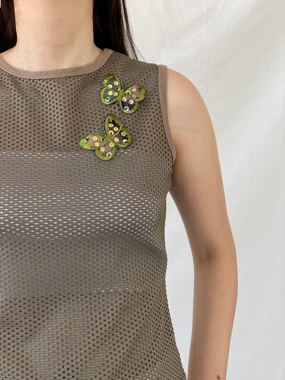 Y2K Red Herring Perforated Mesh Sleeveless Top - L