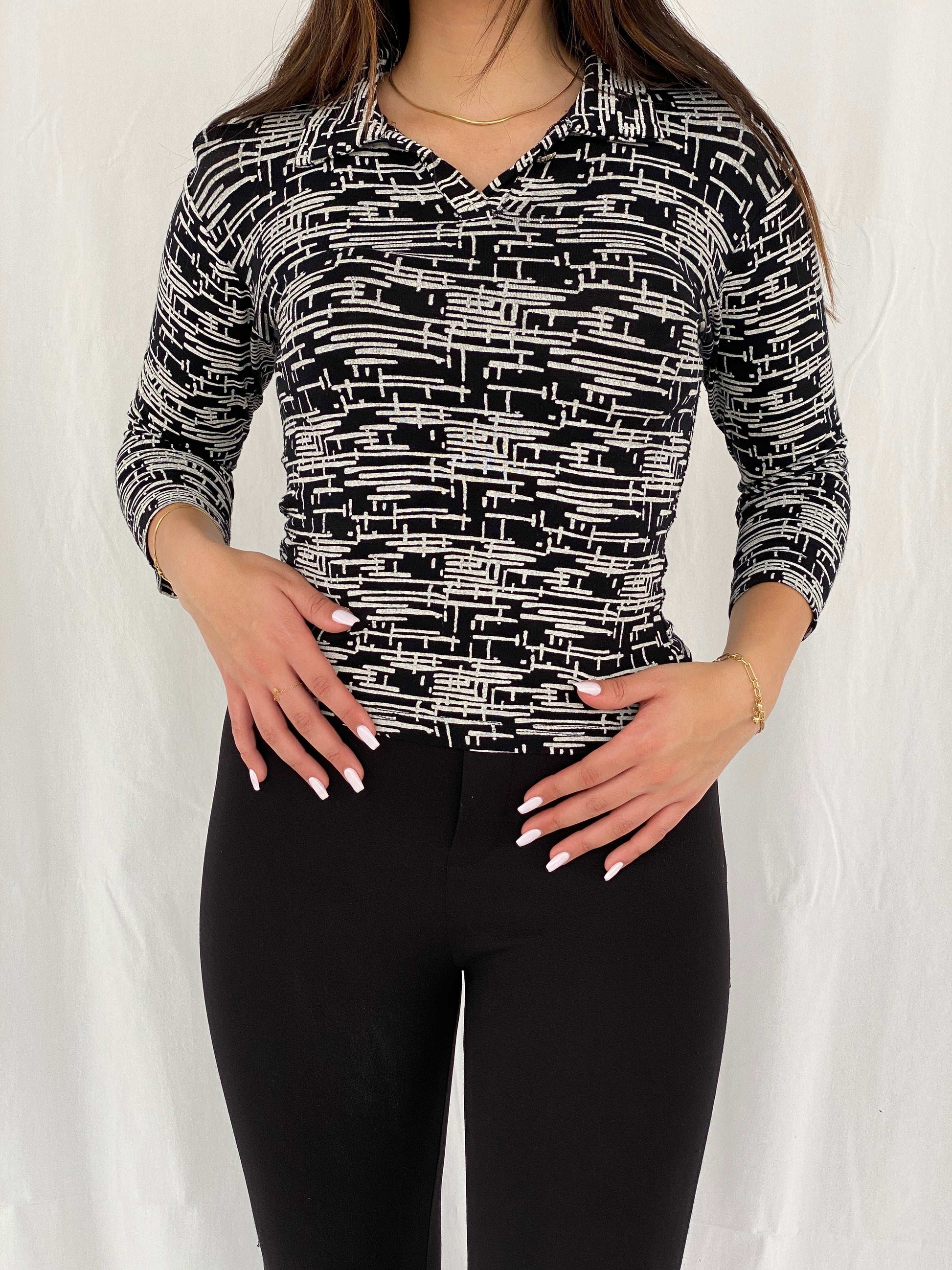 Vintage Y2K Black and White Full Sleeve Top - Size M - Balagan Vintage Full Sleeve Top 00s, full sleeve top, NEW IN, Rama