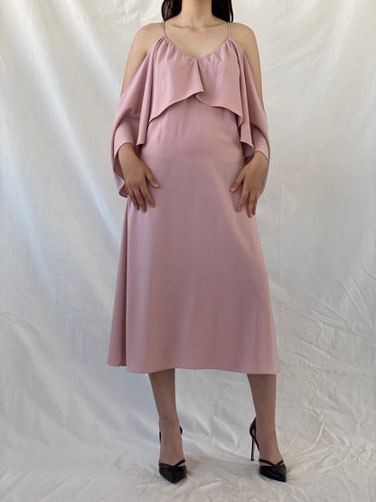 Jovonna London Blush Pink Cold Shoulder Midi Wedding Guest Dress - S