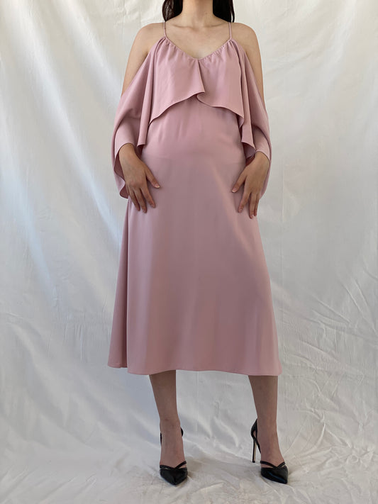 Jovonna London Blush Pink Cold Shoulder Midi Wedding Guest Dress - S