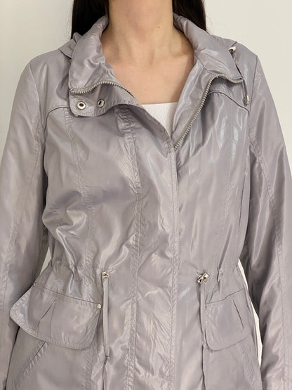 The Outerwear by C&A Metallic Silver Grey Hooded Utility Parka Jacket – L
