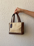 Rare Vintage Coach B9C-6120 Tan Canvas & Brown Leather Small Tote Handbag 90s Mini Satchel Purse