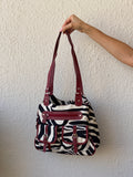 Vintage Y2K Zebra Print Black White Shoulder Bag Canvas with Faux Leather Red Detailing Purse