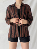 Vintage Noble Pretty Brown Floral Striped Sheer Long Sleeve Women’s Button Shirt - M
