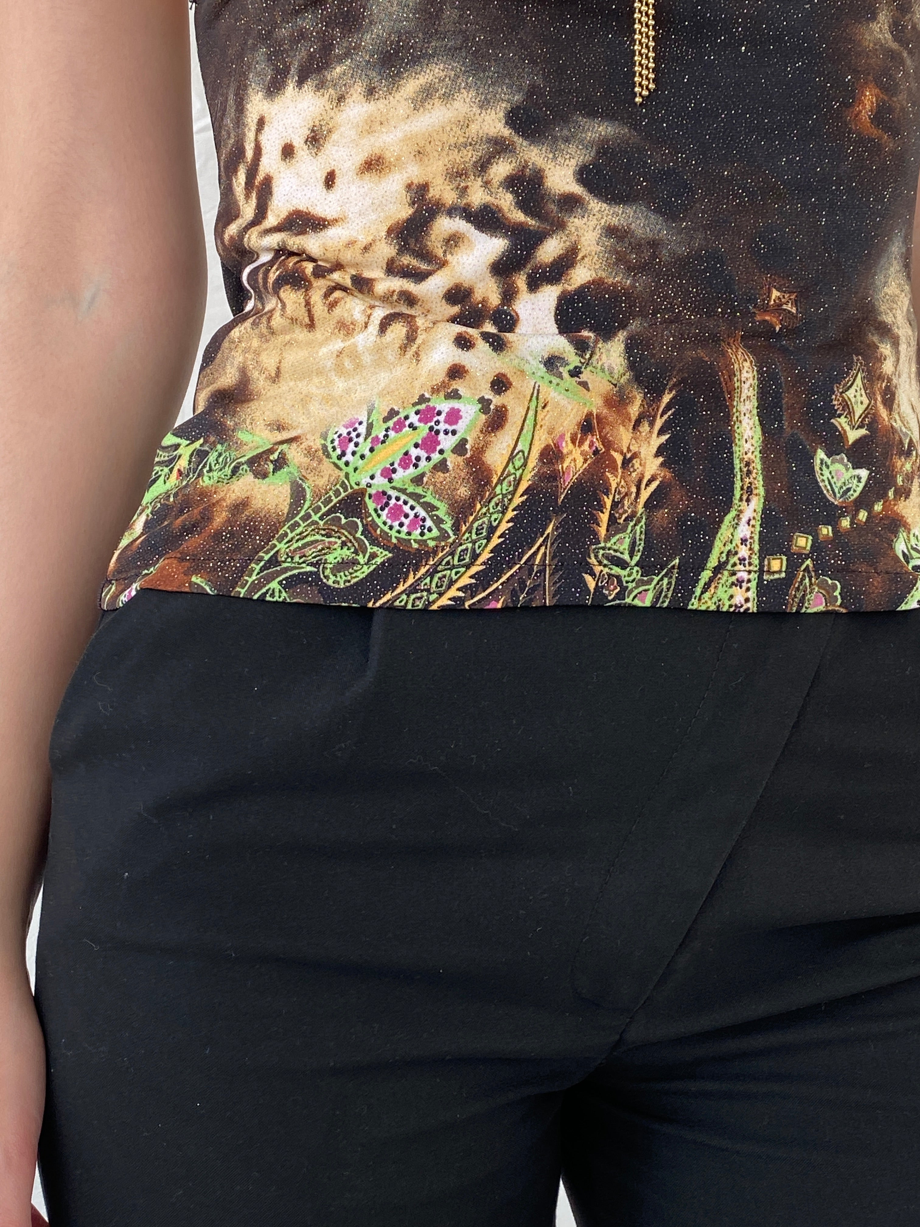 Y2K Zizi Shimmery Paisley Print Embellished Party Halter Top - M