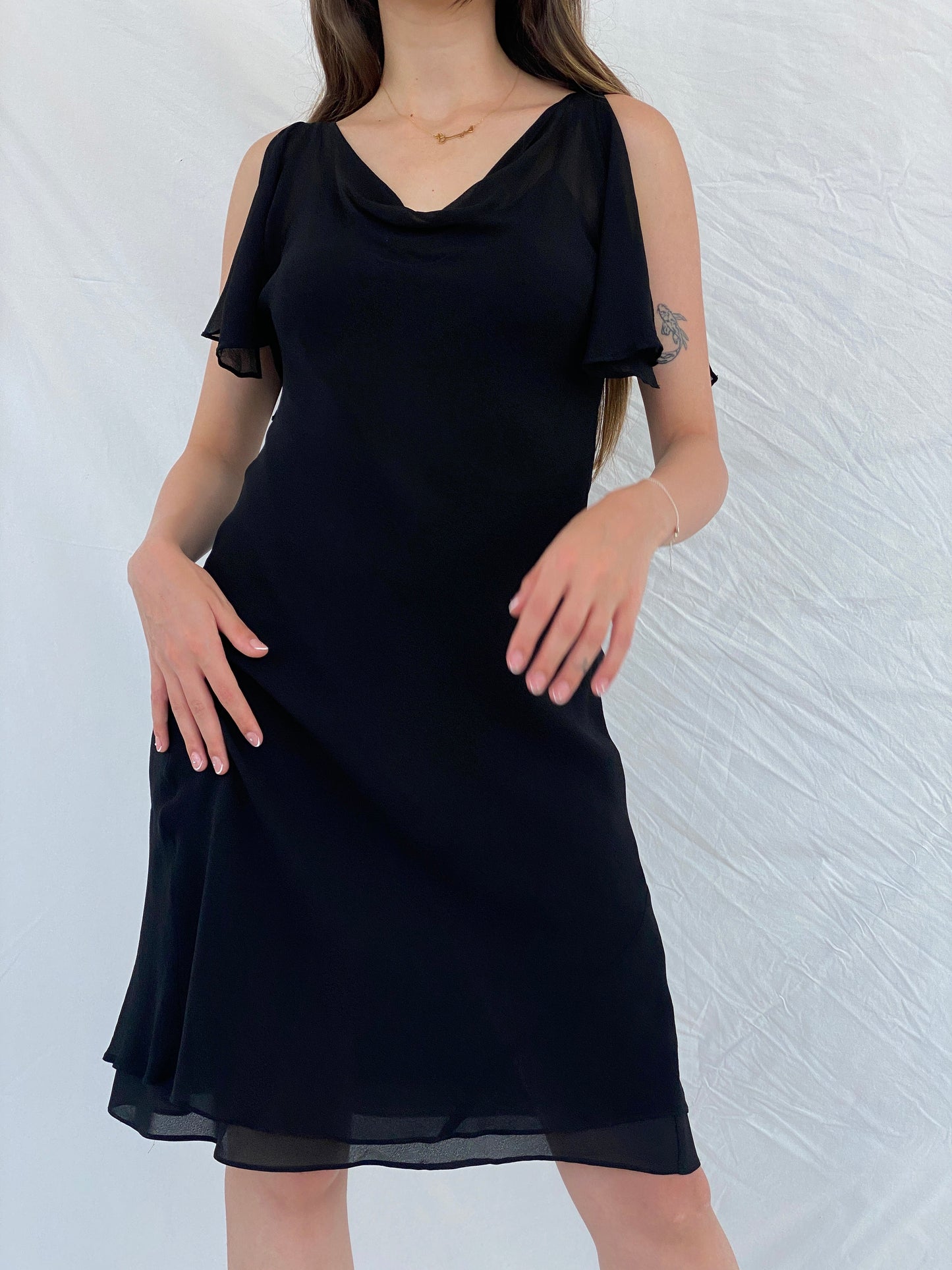 Vintage Express Black Midi Silk Dress - M