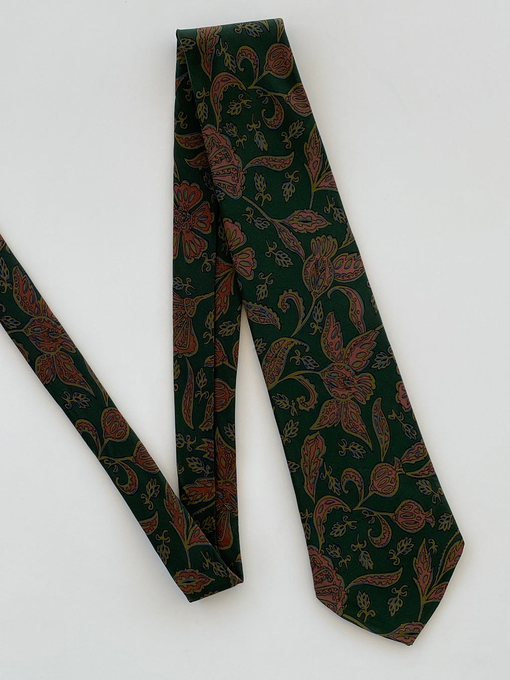 Vintage 80s Pierre Balmain Paris Men’s Green Paisley Silk Neck Tie
