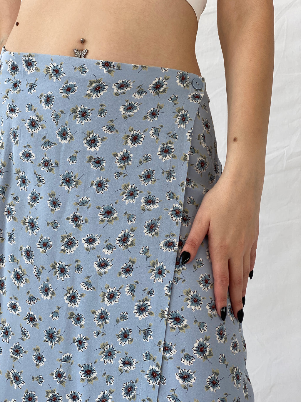 Beautiful Marks & Spenser Floral Blue Midi Wrap Fairycore Skirt - L