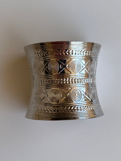 Vintage Y2K Silver-Tone Geometric Engraved Wide Statement Cuff Bracelet