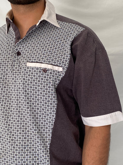 Vintage 90s II SPORT Brown & White Men’s Patterned Polo Shirt – L