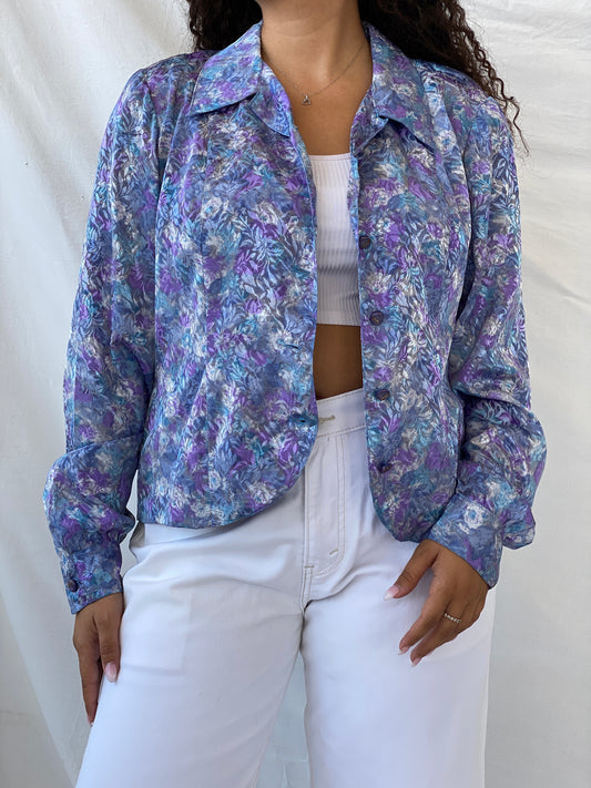 Dreamy Vintage Handmade Blue and Purple Full Sleeve Button Shirt - L