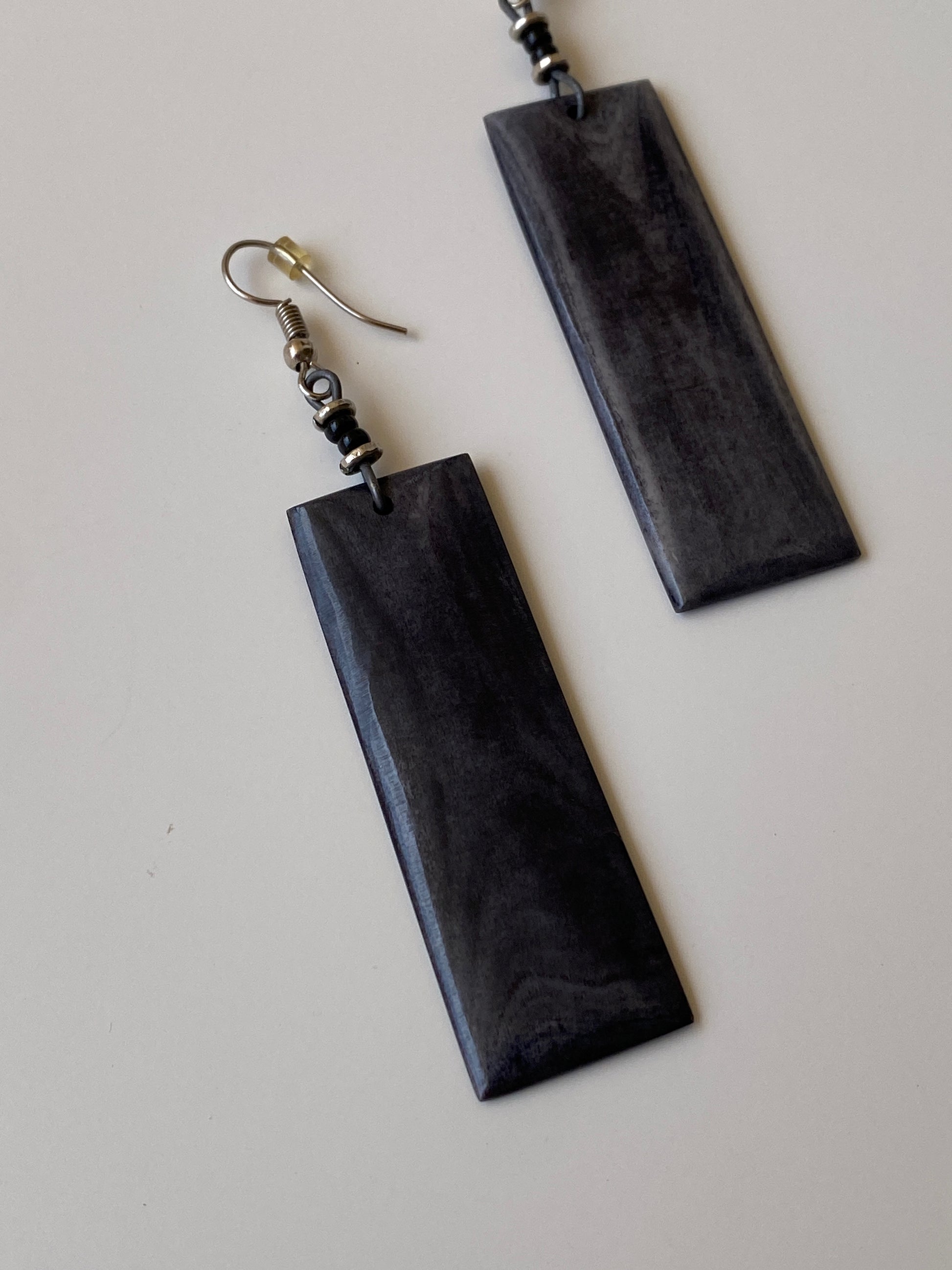 Vintage Dark Wood Rectangle Drop Earrings – Minimalist Boho Statement Earrings Vintage Dark Wood Rectangle Drop Earrings – Minimalist Boho Statement Earrings