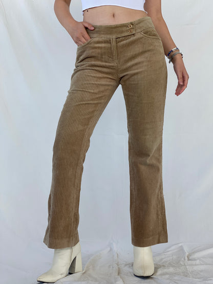 00s LAUNDRY by Shelli Segal Beige Corduroy Mid Rise Flare Pants - 38EUR