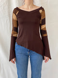 Vintage Natasiana Brown Flared Long Sleeve Asymmetric Women’s Top - S