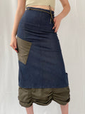 Vintage JDF Paris Archival Ruched Trim Utility Maxi Denim Skirt  - S