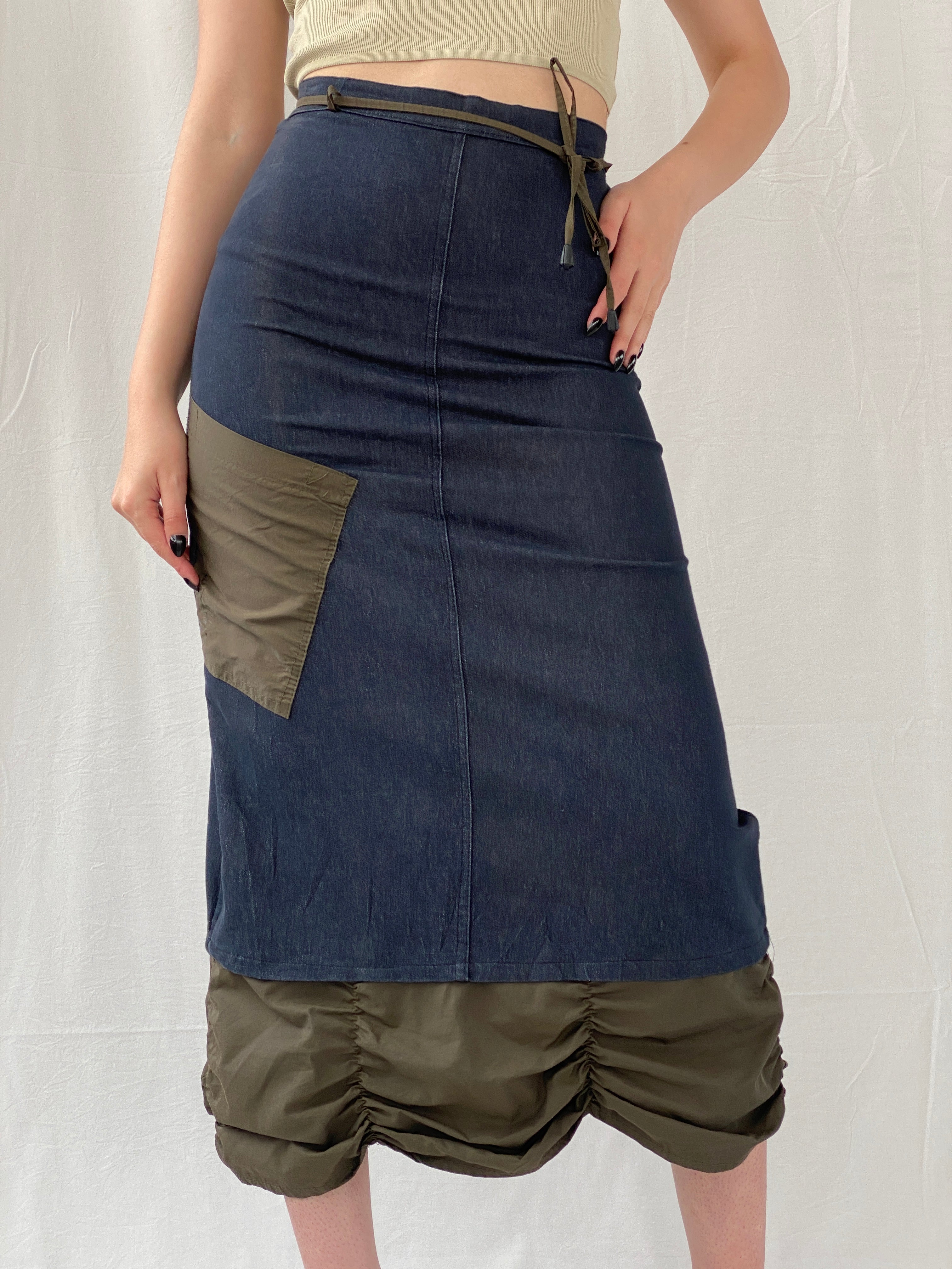Vintage JDF Paris Archival Ruched Trim Utility Maxi Denim Skirt  - S